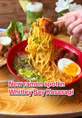 A promotional reel for a Japanese ramen pop-up hosted at a bar in Whitley Bay, featuring close-ups of ramen, small plates like takoyaki and karaage, and cocktails, alongside shots of the venue's interior.