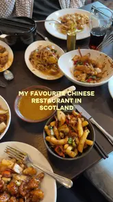 A montage of various Chinese dishes served at The Teahouse in Larbert, Scotland, presented as a recommendation.