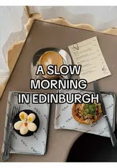 A travel vlog documenting a slow morning in Edinburgh, featuring a stay at The Roseate hotel, a visit to Gorse Bakery for coffee and cake, and a walk through the Stockbridge neighborhood.