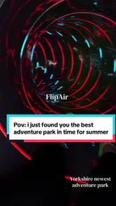 A fast-paced promotional video showcasing the facilities at Flip Air, an indoor adventure park. The video features various shots of children and teenagers using the trampolines, go-karts, and large slides, set to upbeat music.