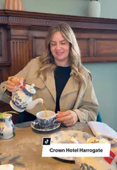 A polished, aesthetic video showcasing an afternoon tea experience at The Crown Hotel in Harrogate. The reel features shots of the hotel exterior, the tea service, the tiered food stand, and the dining atmosphere.