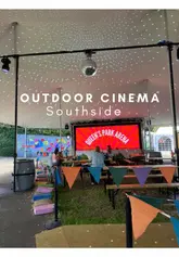 A casual vlog-style recap of an outdoor cinema event at Queen's Park in Glasgow, highlighting the family-friendly atmosphere, food options, and screening areas.