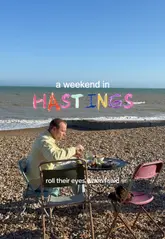 A travel vlog documenting a weekend trip to Hastings, featuring various local food and drink spots, beach activities, and the overall seaside atmosphere.