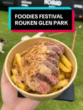 A creator visits the Foodies Festival at Rouken Glen Park, reviewing various food stalls including Nomad Cooks, Korean Corn Dog by Anne, The Chai Thesis, Sugar & Slice, and Gio's.