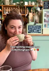 A vlog-style review of a tea tasting experience at Biscuit & Brew in Nottingham, showcasing various tea-based mocktails, lattes, and treats.