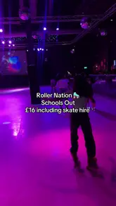 A short, energetic video showcasing a roller skating session at Roller Nation, highlighting the rink, the venue's atmosphere, and available food options.