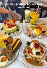 A montage showcasing brunch dishes and drinks at Cloud 7, highlighting the aesthetic interior and food presentation.