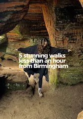 A listicle-style video showcasing five scenic walking and hiking locations within an hour of Birmingham, including The Wrekin, Carding Mill Valley, Malvern Hills, and Lickey Hills.