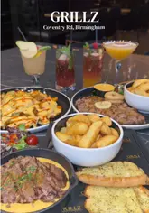 A promotional montage video for Grillz restaurant in Birmingham, featuring a variety of steaks, desserts, and mocktails, alongside shots of the restaurant's interior.