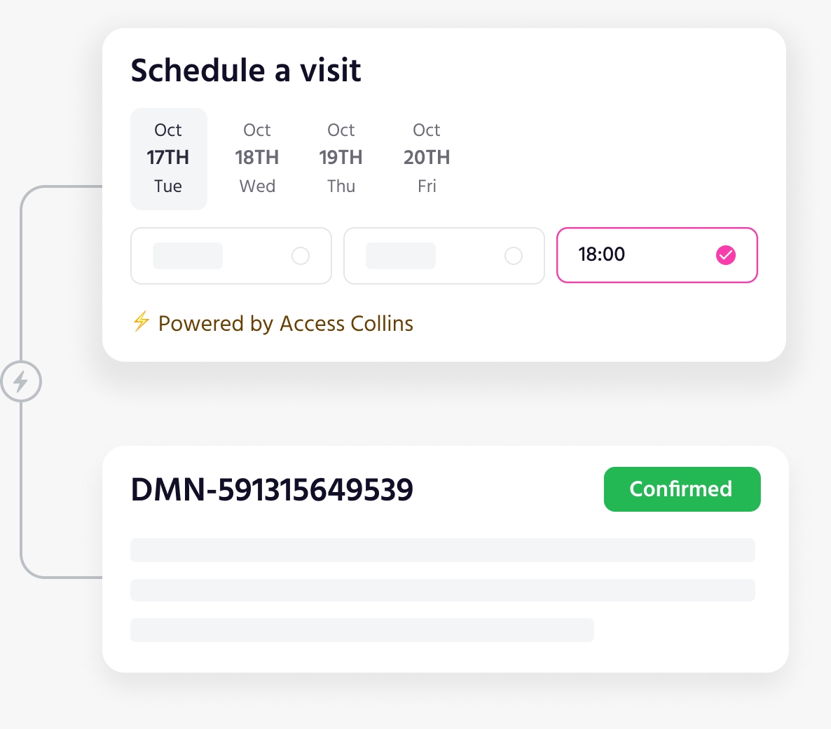 A diagram showing how Joli shows live availabilty from Access Collins to schedule visits on Joli.