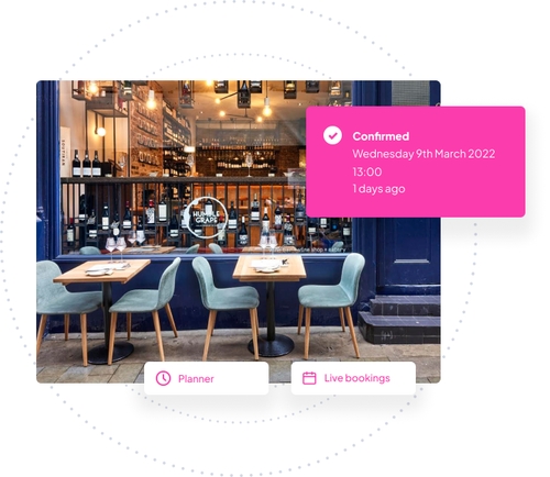 Joli app interface showing confirmed booking at a restaurant with tools for planning and live bookings. Joli simplifies finding and booking collaborations for content creators.